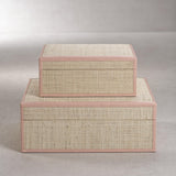 Zodax Small Pink Leather Trim Reggio Natural Fiber Raffia Decorative Box