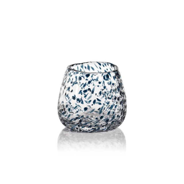 Zodax Blue Elodie Glass Vase/Candle Holder w/ Glass Chips