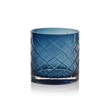Zodax Navy Mariel 6" Tall Hand Cut Glass Vase / Candle Holder