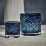 Zodax Navy Mariel 6" Tall Hand Cut Glass Vase / Candle Holder