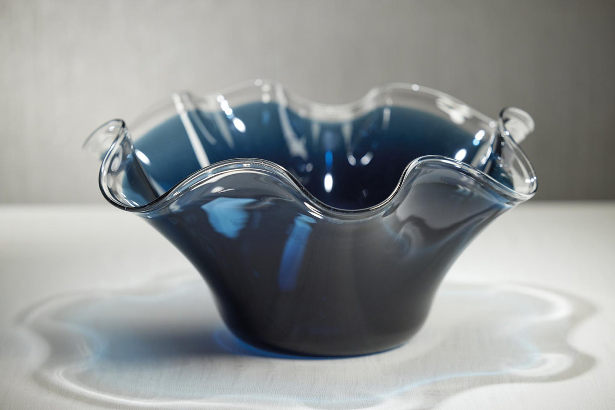 Zodax Blue Vellerti 9.25 Tall Wave Glass Bowl