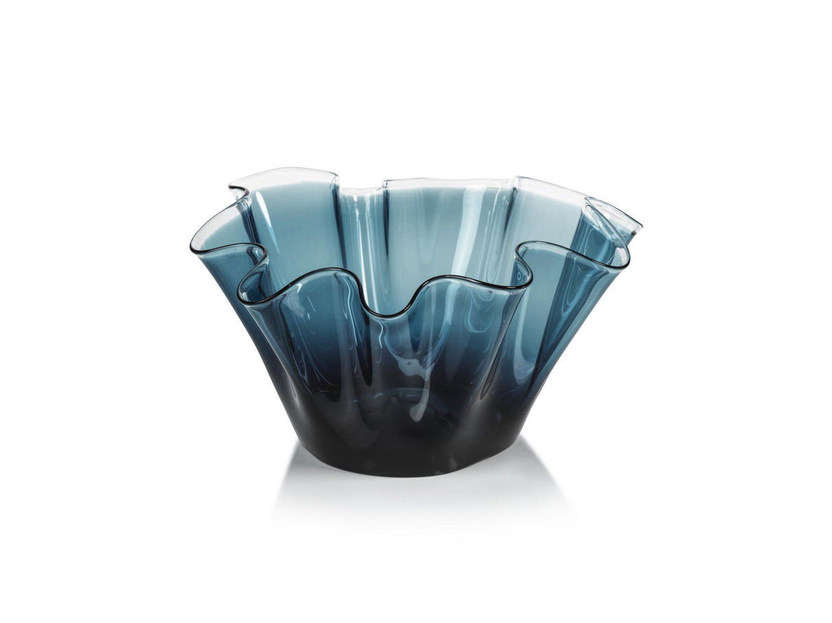 Zodax Blue Vellerti 6"Tall Wave Glass Bowl