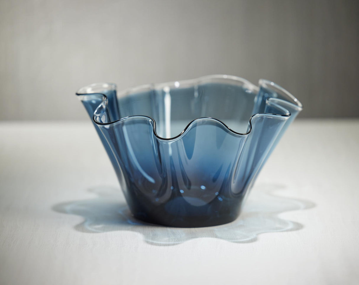 Zodax Blue Vellerti 6"Tall Wave Glass Bowl