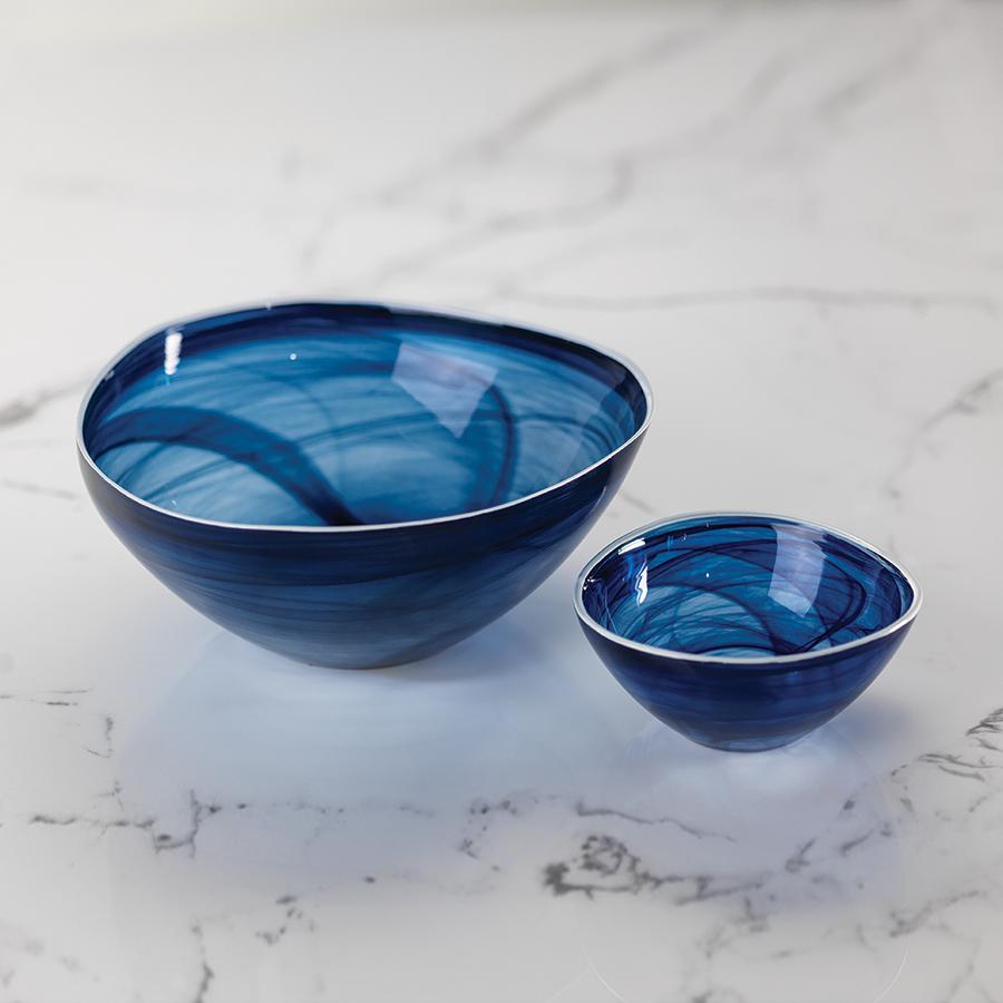 Zodax Monte Carlo Large Indigo Alabaster Glass Bowls, Set of 2