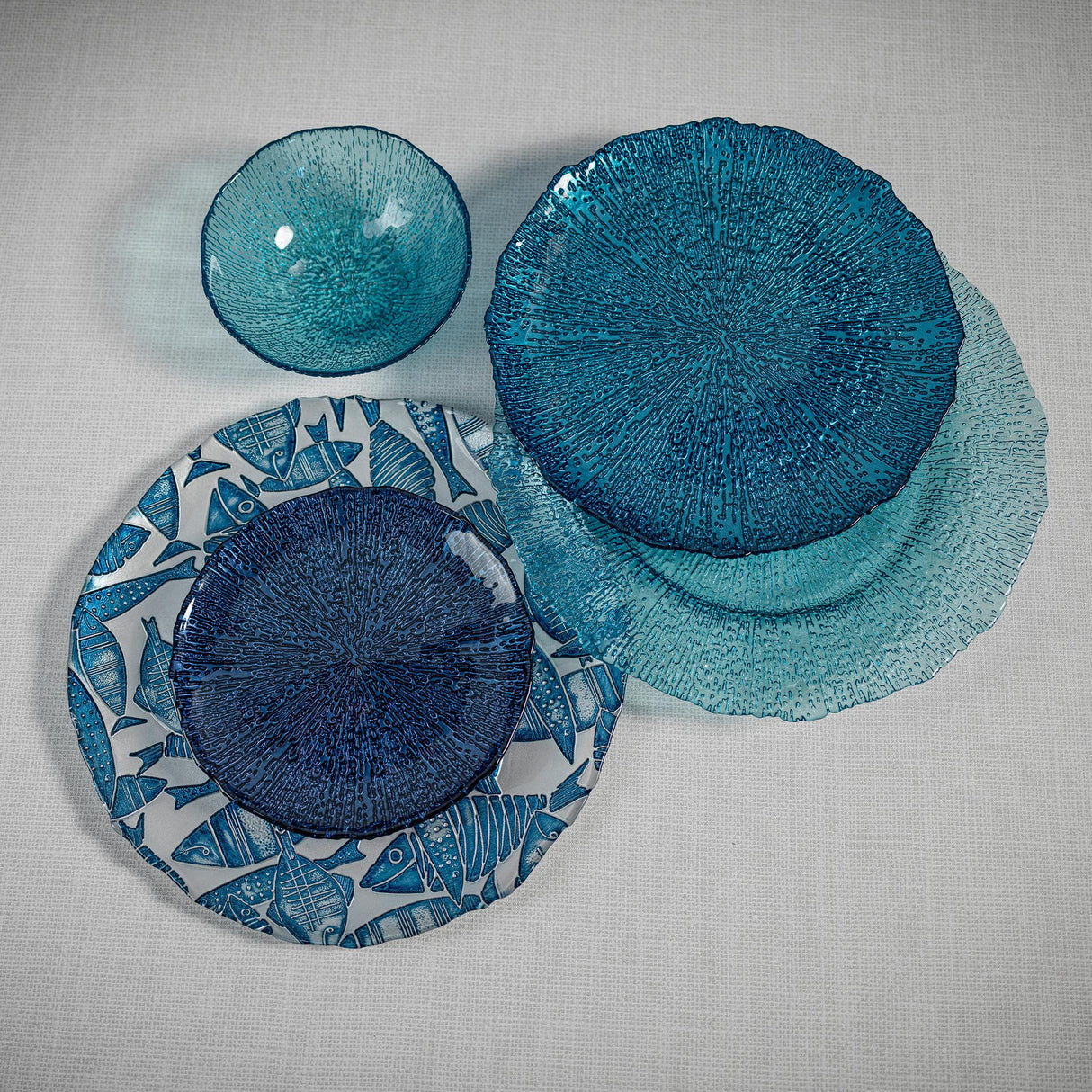 Zodax Exuma 11"  Azur Blue Glass Plates, Set of 6