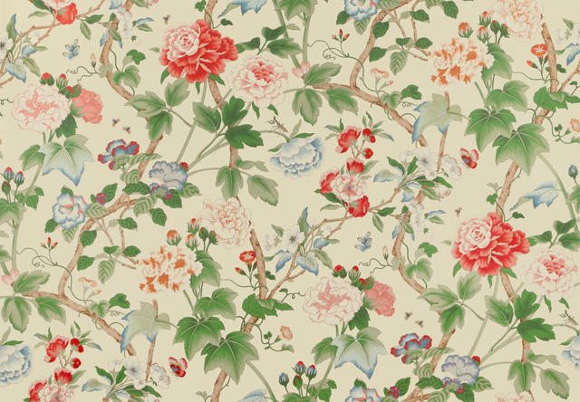 Lee Jofa GARDENIA PAPER RED/GREEN Wallpaper