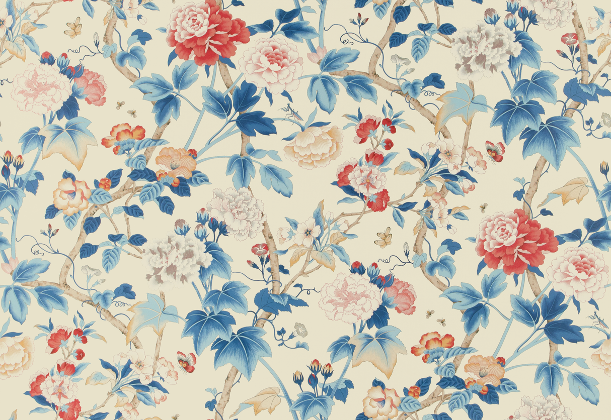 Lee Jofa GARDENIA PAPER BLUE/RED Wallpaper