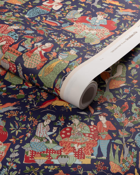 Brunschwig & Fils SHALIMAR NAVY/RED Wallpaper