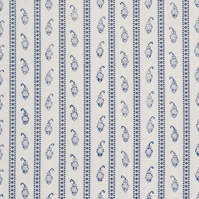 Schumacher Eddie Woven Hand Block Print Blue Fabric