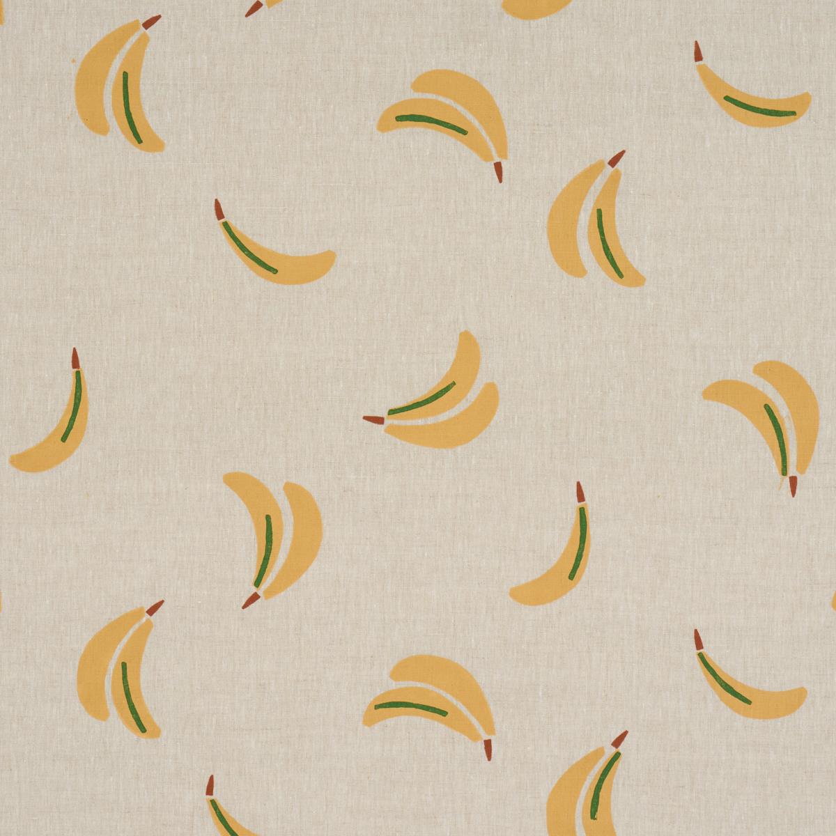 Schumacher Banana Stand Hand Block Print Ochre And Green On Natural Fabric