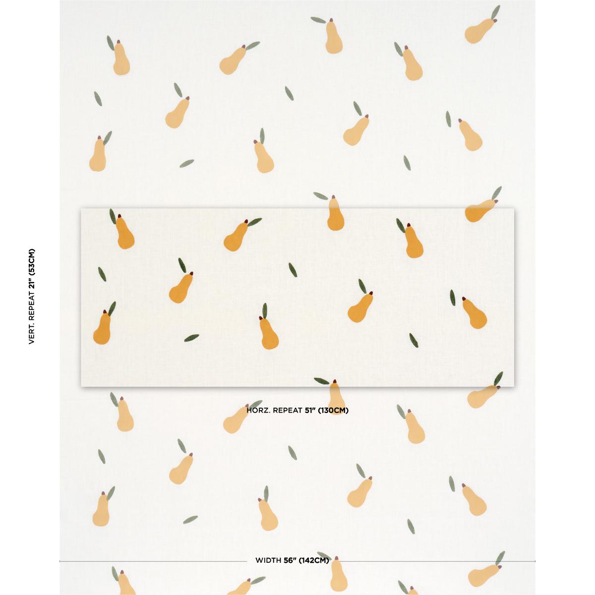 Schumacher Pears Hand Block Print Green And Ochre On White Fabric