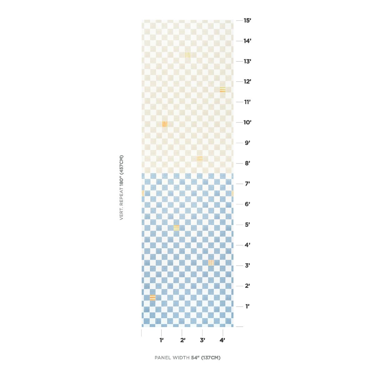 Schumacher Backdrop X Schumacher Gambit Panel Sand & Soft Blue Wallpaper