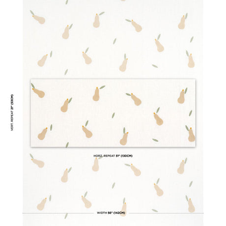 Schumacher Pears Hand Block Print Buff And Sage On White Fabric
