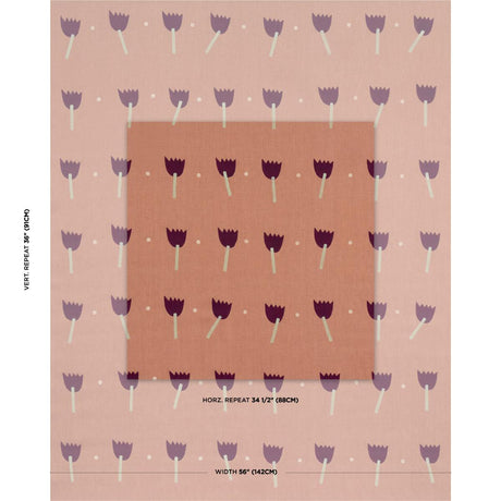 Schumacher Tulip Play Hand Block Print Violet On Rust Fabric