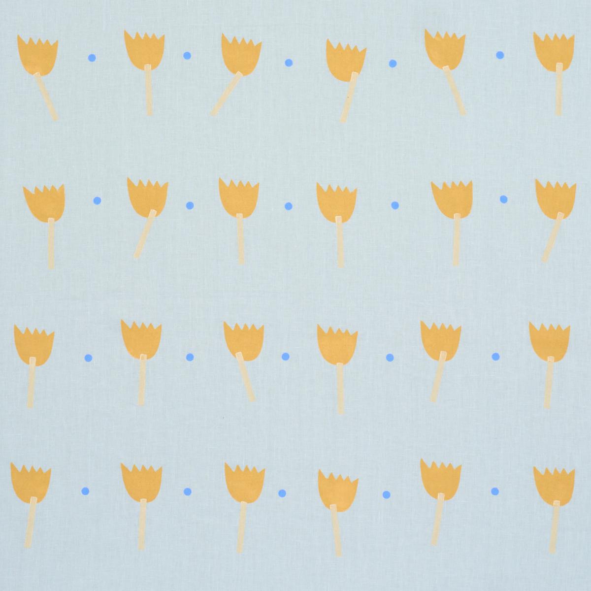 Schumacher Tulip Play Hand Block Print Ochre On Sky Fabric