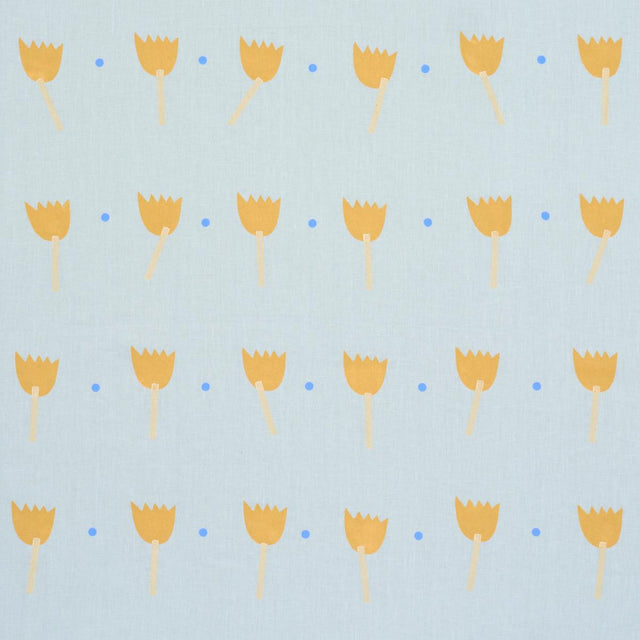 Schumacher Tulip Play Hand Block Print Ochre On Sky Fabric