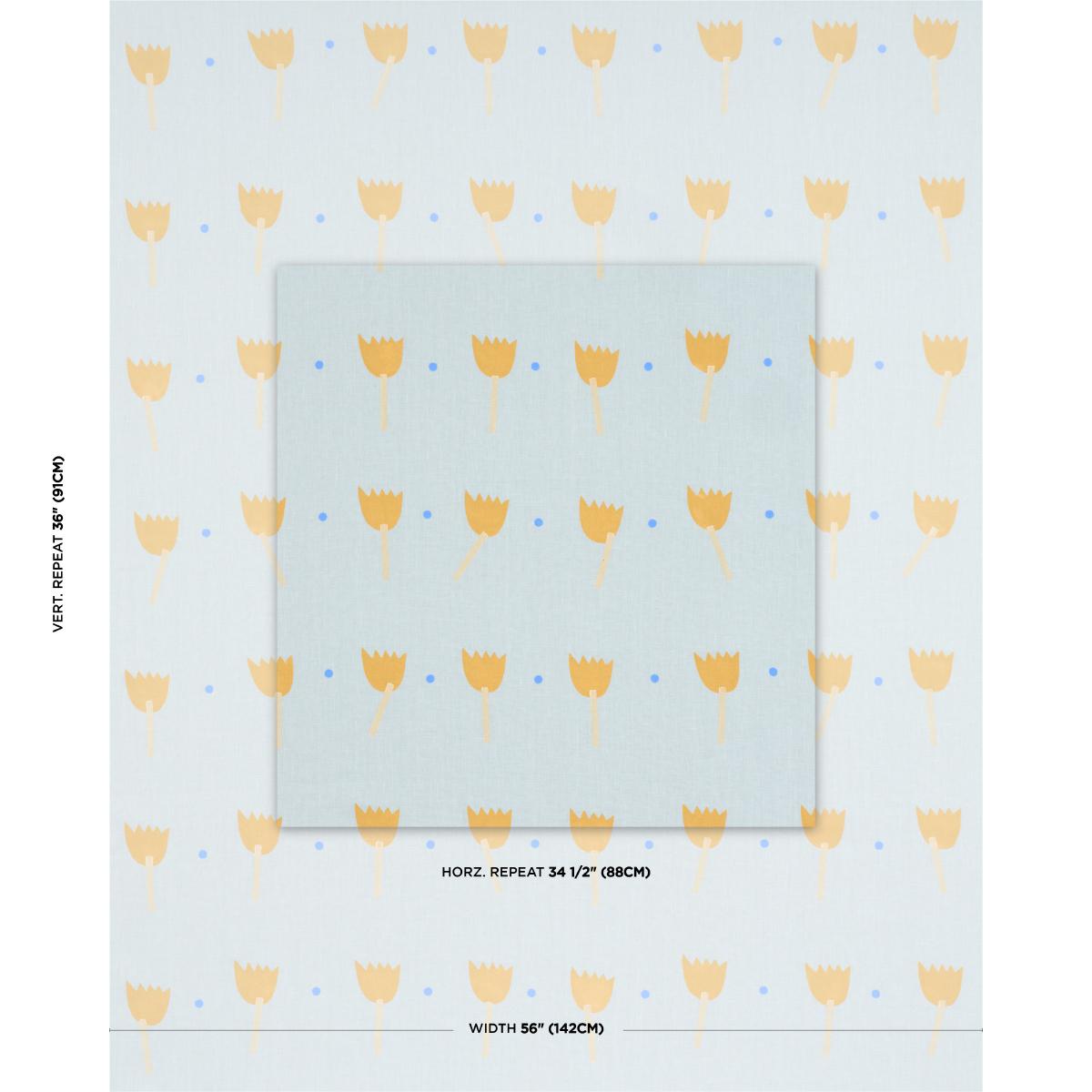 Schumacher Tulip Play Hand Block Print Ochre On Sky Fabric