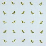 Schumacher Birds Hand Block Print Green On Sky Fabric