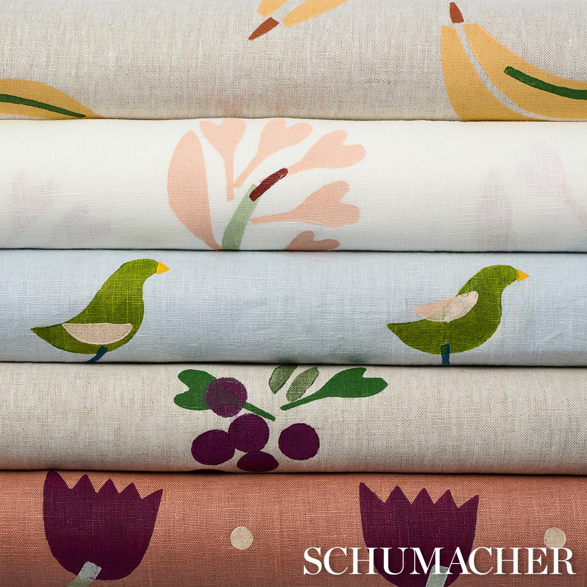 Schumacher Birds Hand-Block Print Green On Sky Fabric – DecoratorsBest