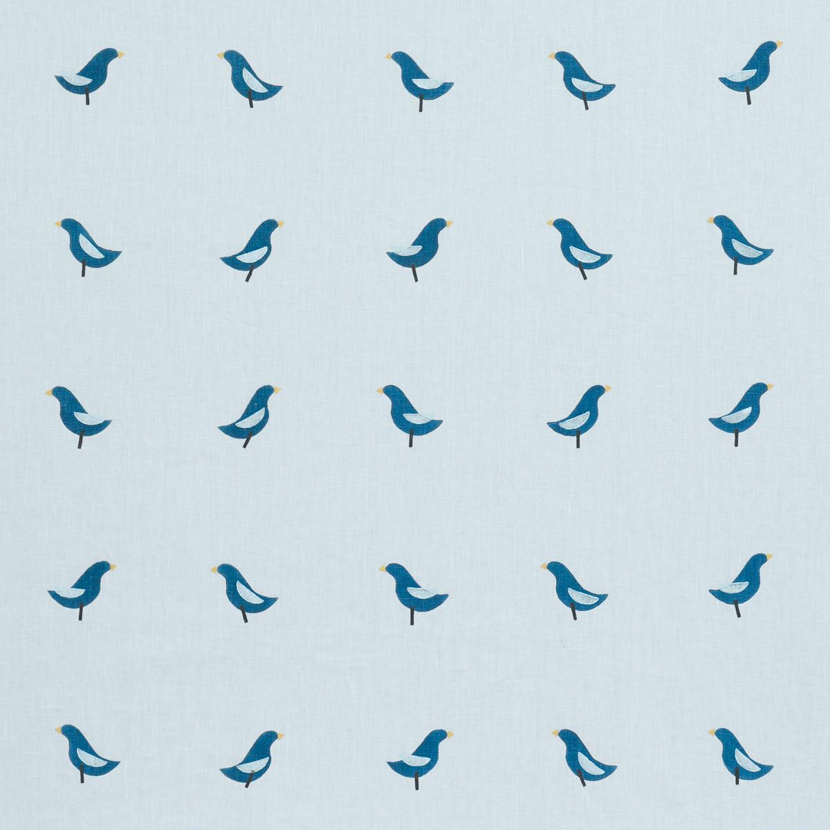 Schumacher Birds Hand Block Print Navy On Sky Fabric