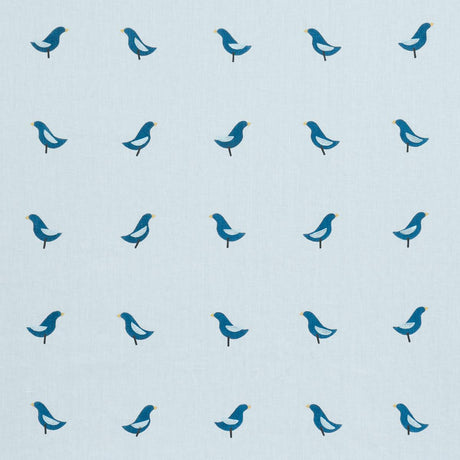 Schumacher Birds Hand Block Print Navy On Sky Fabric
