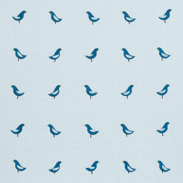 Schumacher Birds Hand Block Print Navy On Sky Fabric
