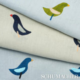 Schumacher Birds Hand Block Print Navy On Sky Fabric