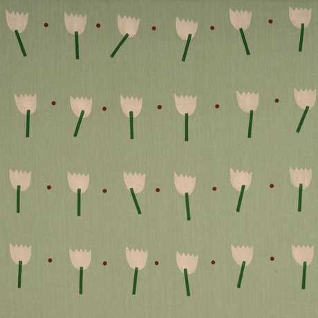 Schumacher Tulip Play Hand Block Print Peach On Sage Fabric