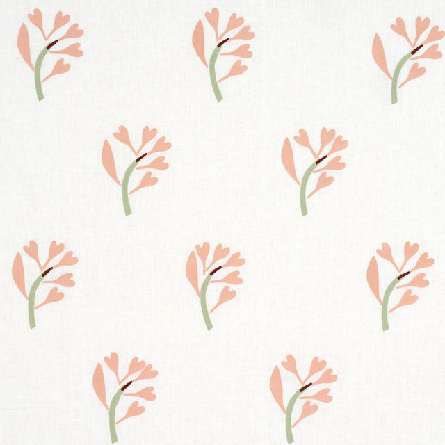 Schumacher Ginkgo Hand Block Print Pink And Sage On White Fabric