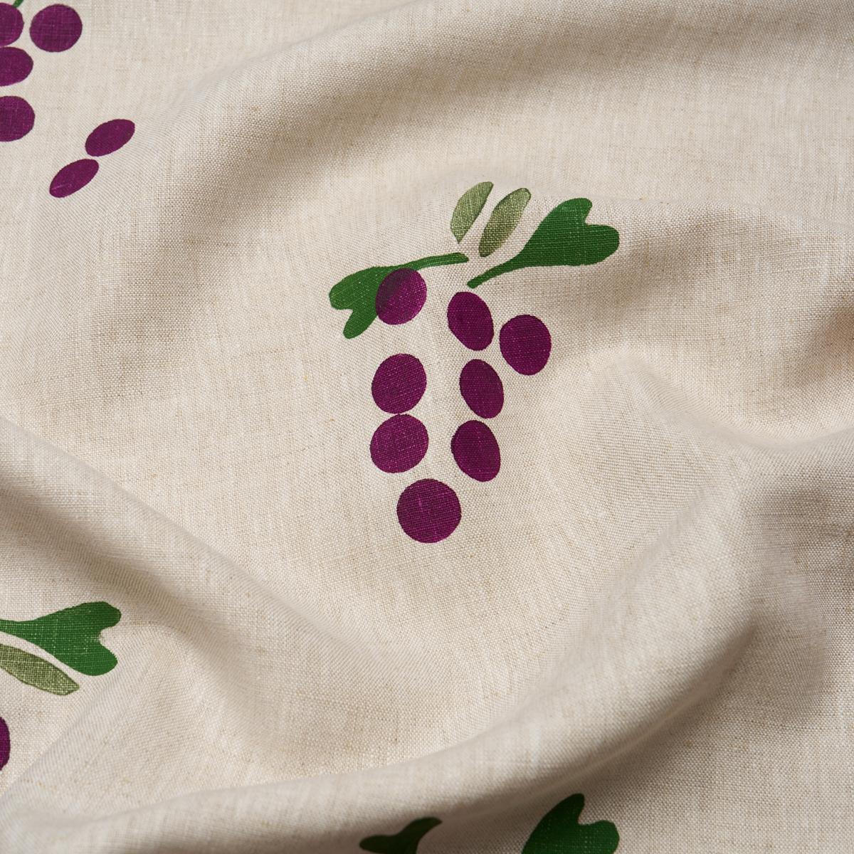 Schumacher Grapes Hand Block Print Purple On Natural Fabric
