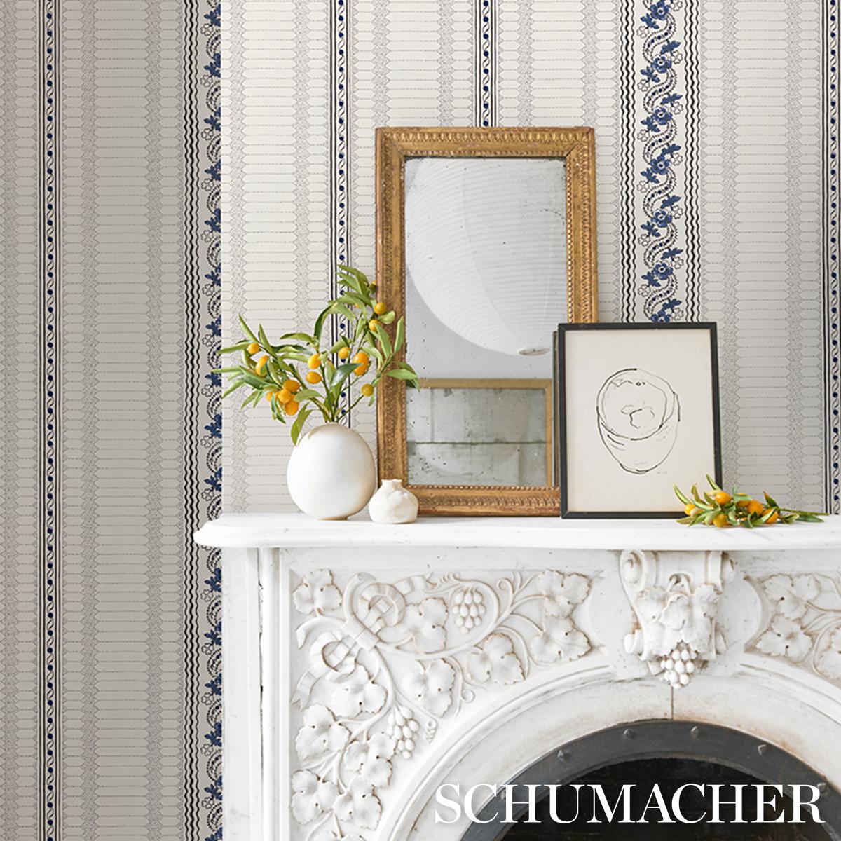 Schumacher Serena Stripe Blue Wallpaper