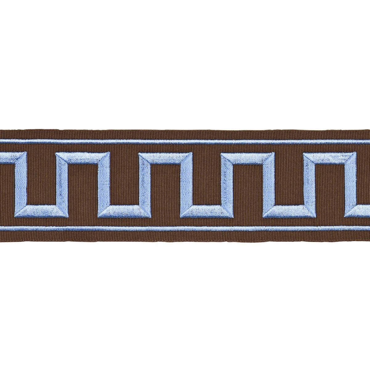 Schumacher Blue On Brown Greek Key Embroidered Tape