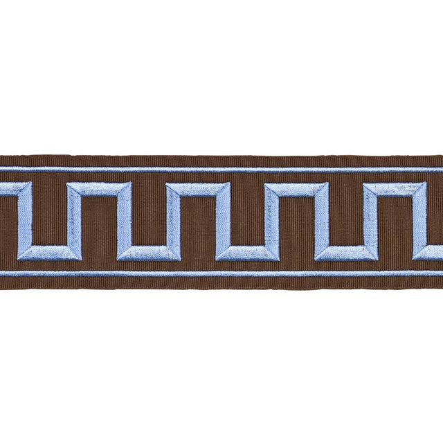 Schumacher Blue On Brown Greek Key Embroidered Tape