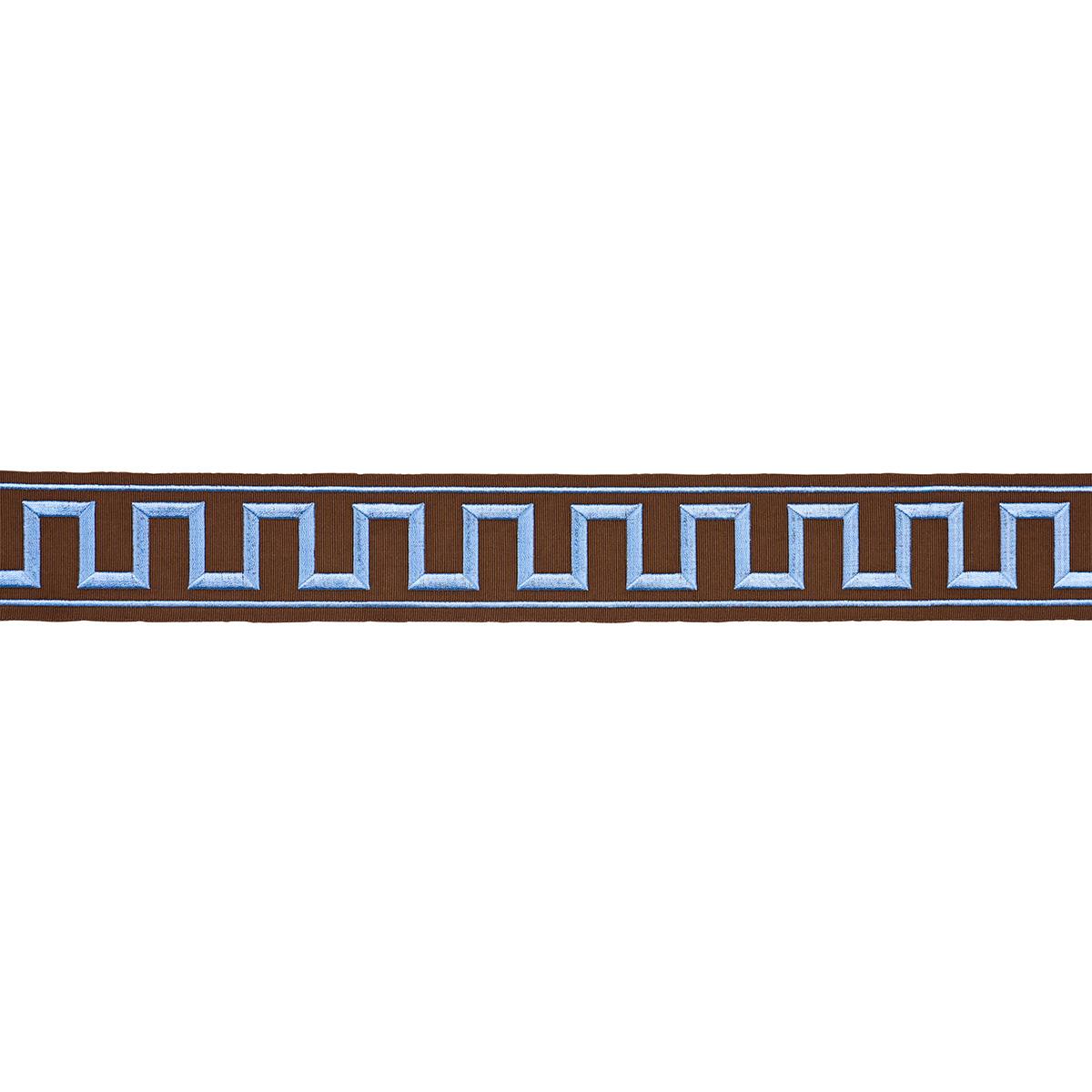 Schumacher Blue On Brown Greek Key Embroidered Tape