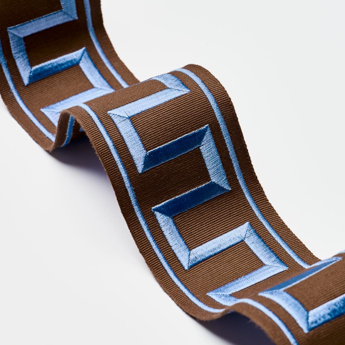 Schumacher Blue On Brown Greek Key Embroidered Tape