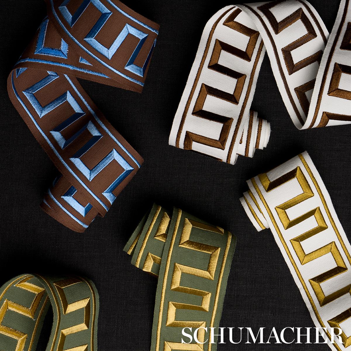 Schumacher Greek Key Embroidered Tape Blue On Brown Trim