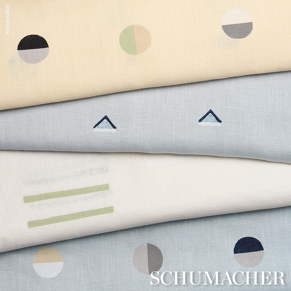 Schumacher Overlapping Triangles Navy And White On Sky Fabric