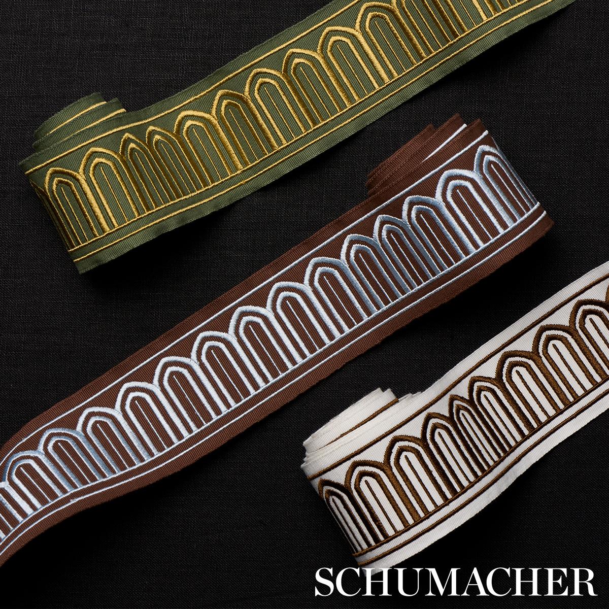 Schumacher Arches Embroidered Tape Medium Olive Trim