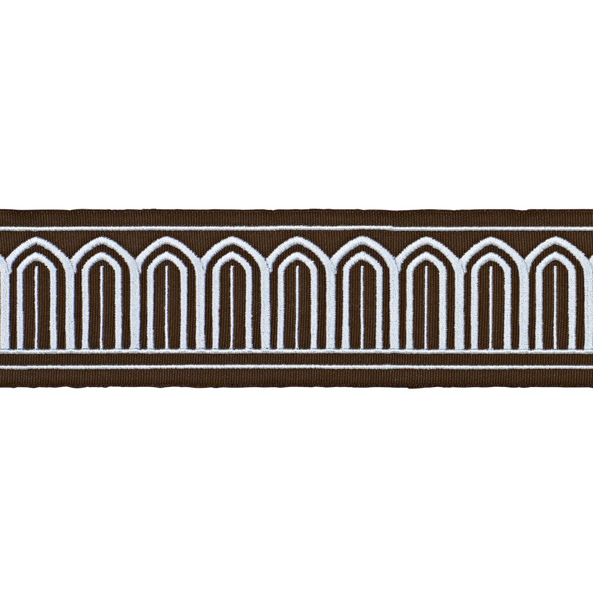 Schumacher Sky On Brown Arches Embroidered Tape Medium