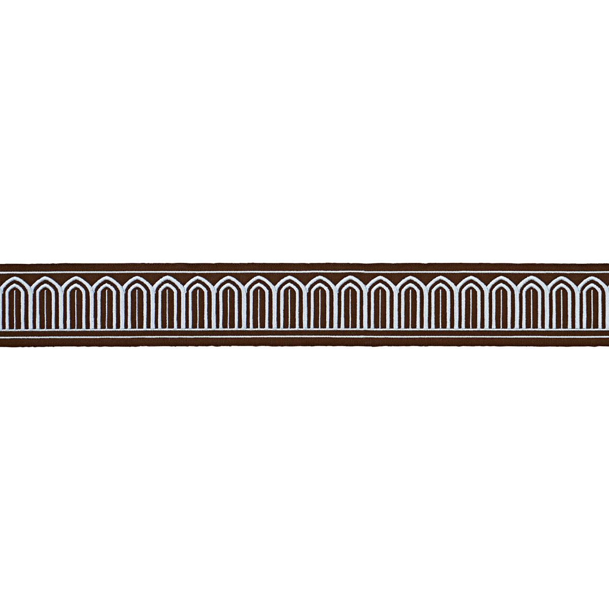 Schumacher Sky On Brown Arches Embroidered Tape Medium