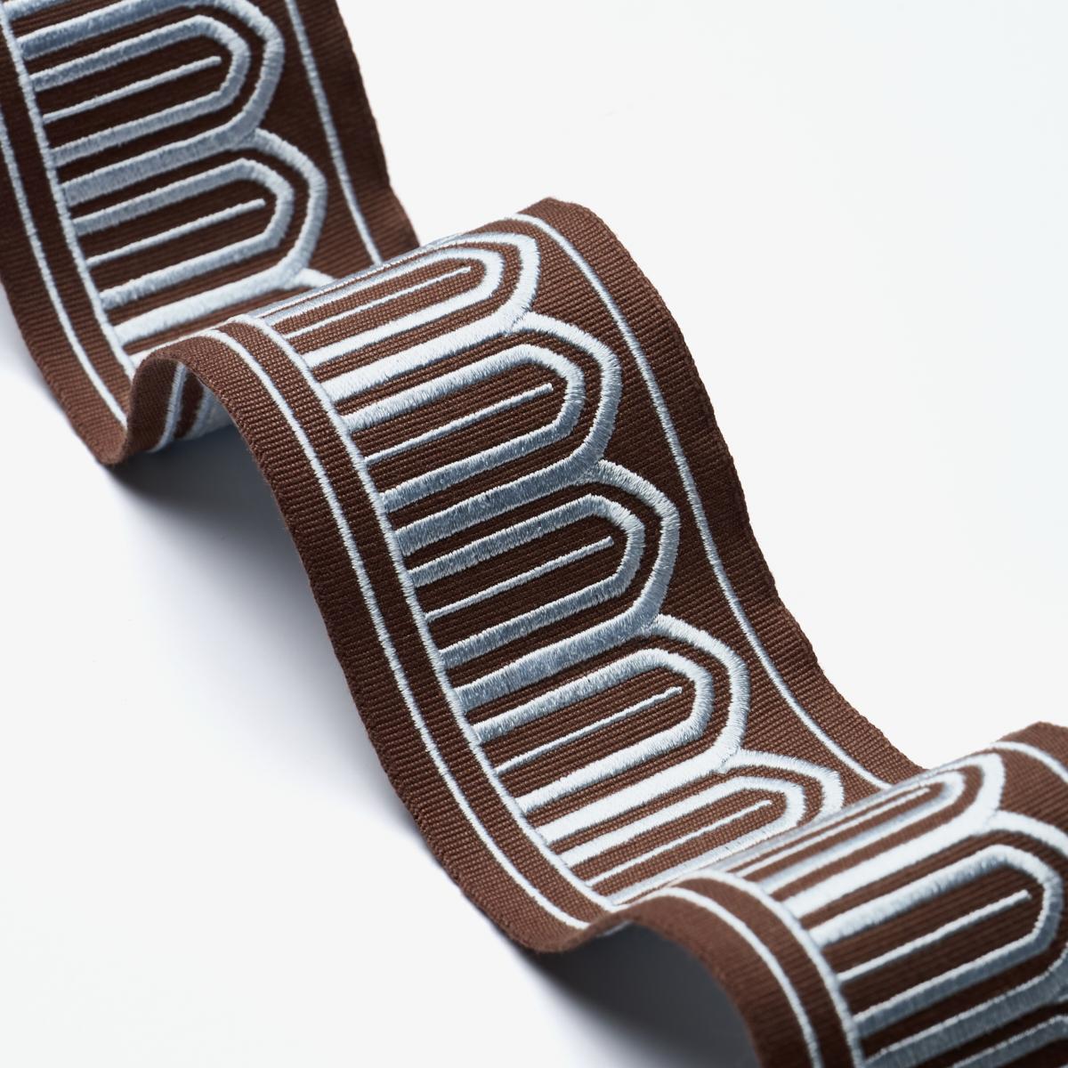 Schumacher Sky On Brown Arches Embroidered Tape Medium