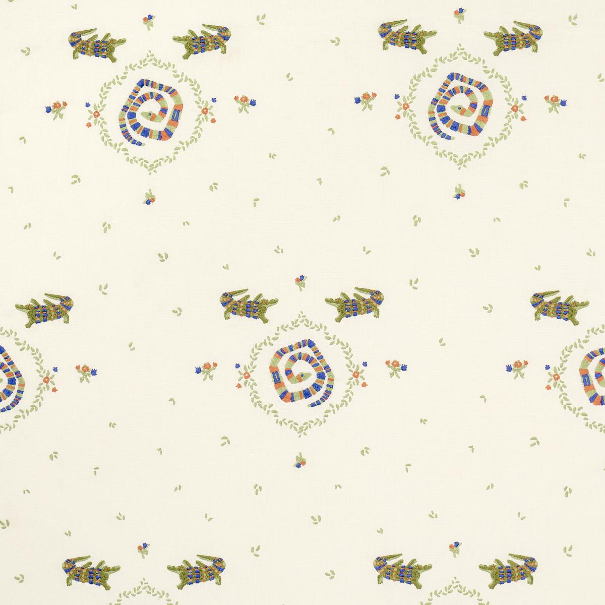 Schumacher Backdrop X Schumacher Reptilia Embroidery Bright Multi On Ivory Fabric