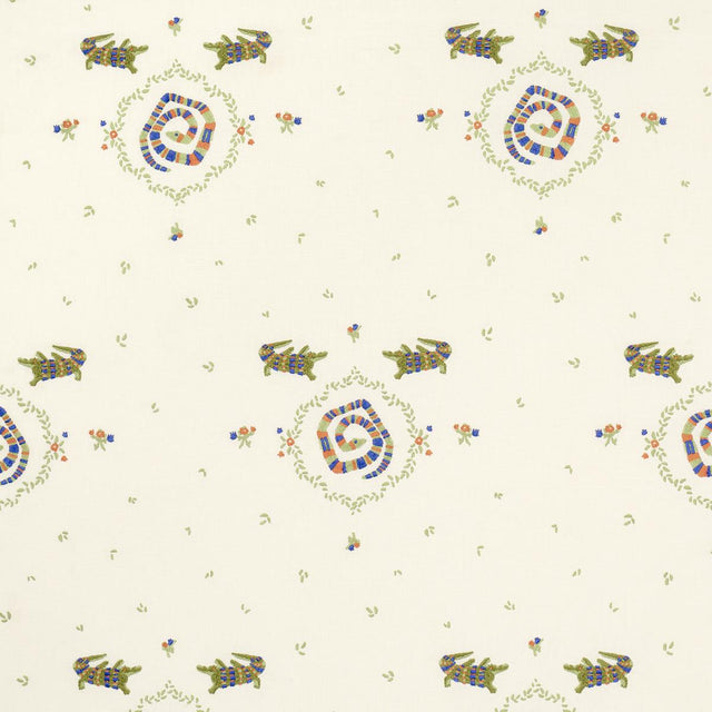 Schumacher Backdrop X Schumacher Reptilia Embroidery Bright Multi On Ivory Fabric