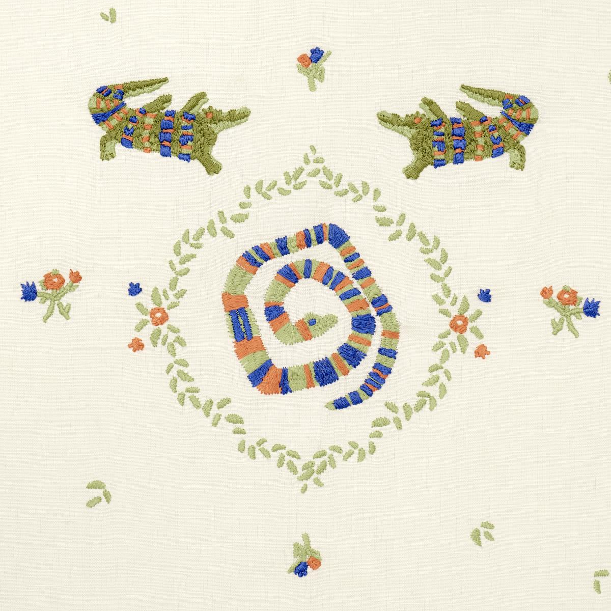 Schumacher Backdrop X Schumacher Reptilia Embroidery Bright Multi On Ivory Fabric