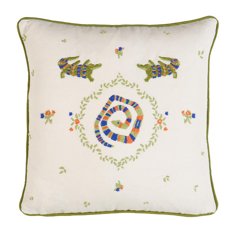 Schumacher Bright Multi On Ivory 16" x 16" Backdrop X Schumacher Reptilia Embroidery Pillow
