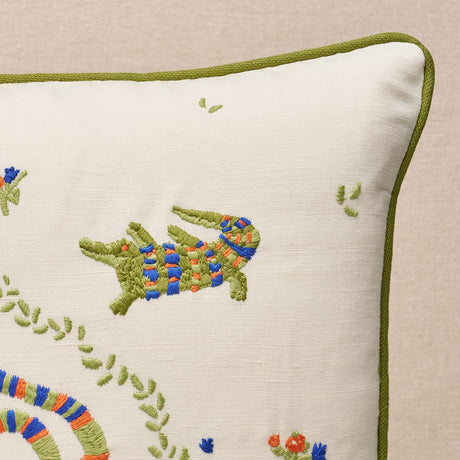 Schumacher Bright Multi On Ivory 16" x 16" Backdrop X Schumacher Reptilia Embroidery Pillow