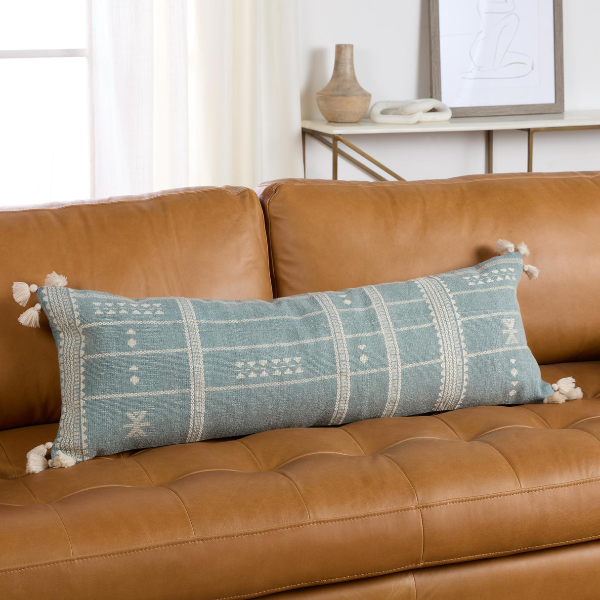 Jaipur Living Puebla Layal Tribal Sky Blue / Cream 13" x 40" Pillow