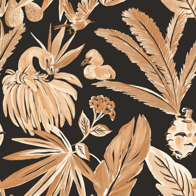 Tempaper Flamingos by She She Terracotta and Black Peel and Stick Wallpaper, 56 sq. ft.