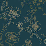Tempaper Delicate Peony Blue and Gold Peel and Stick Wallpaper, 56 sq. ft.