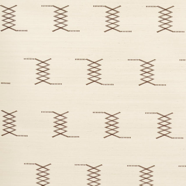 Schumacher Kin Sisal Embroidery Hazel On Ivory Wallpaper